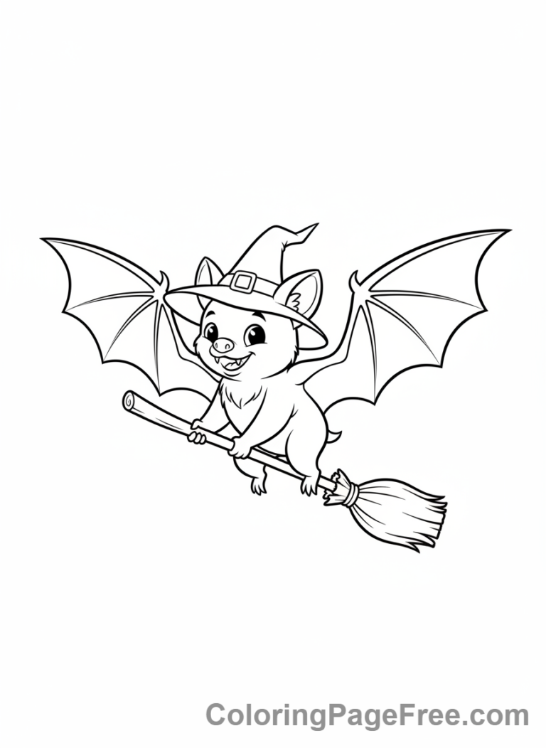 Bat Halloween coloring page - Bat witch hat