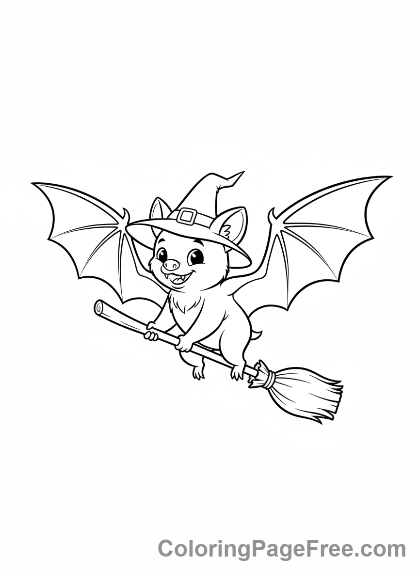 Bat Halloween coloring page - Bat witch hat