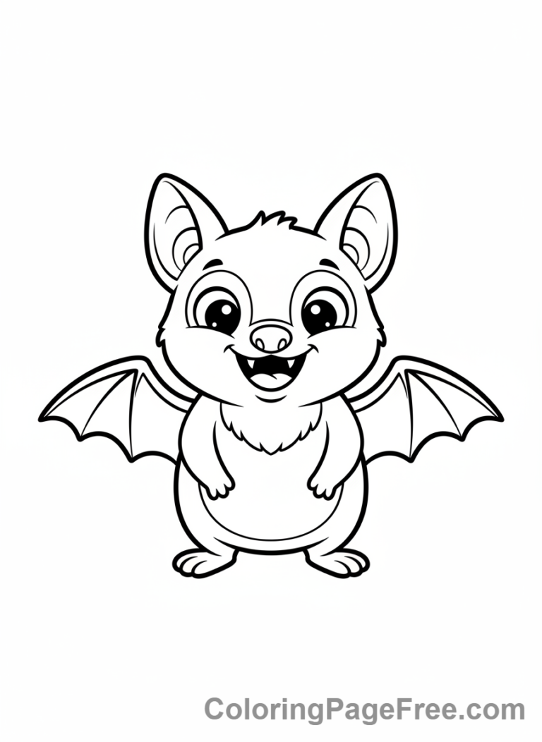 Bat Halloween coloring page - Smiling bat full