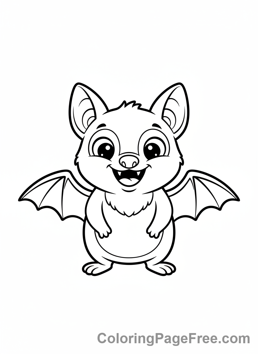 Bat Halloween coloring page - Smiling bat full