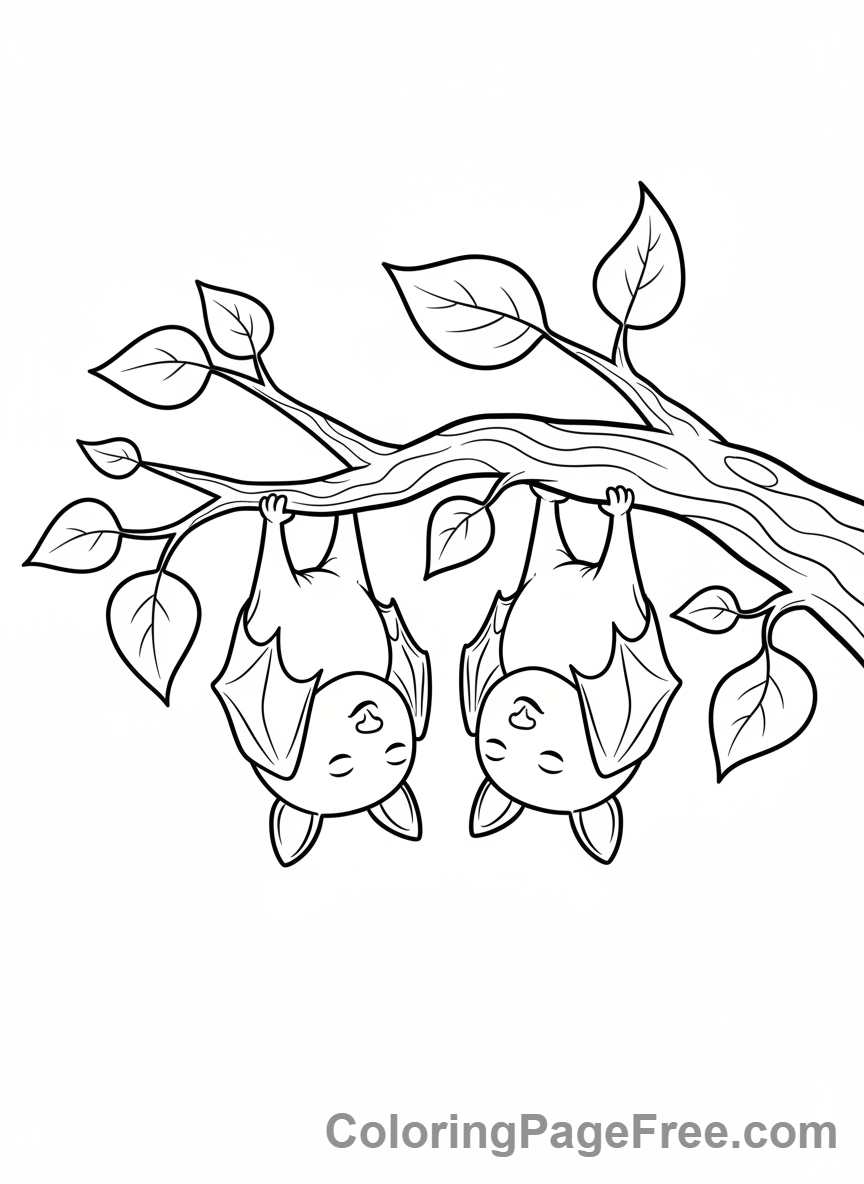 Bat coloring page - Two bats sleeping