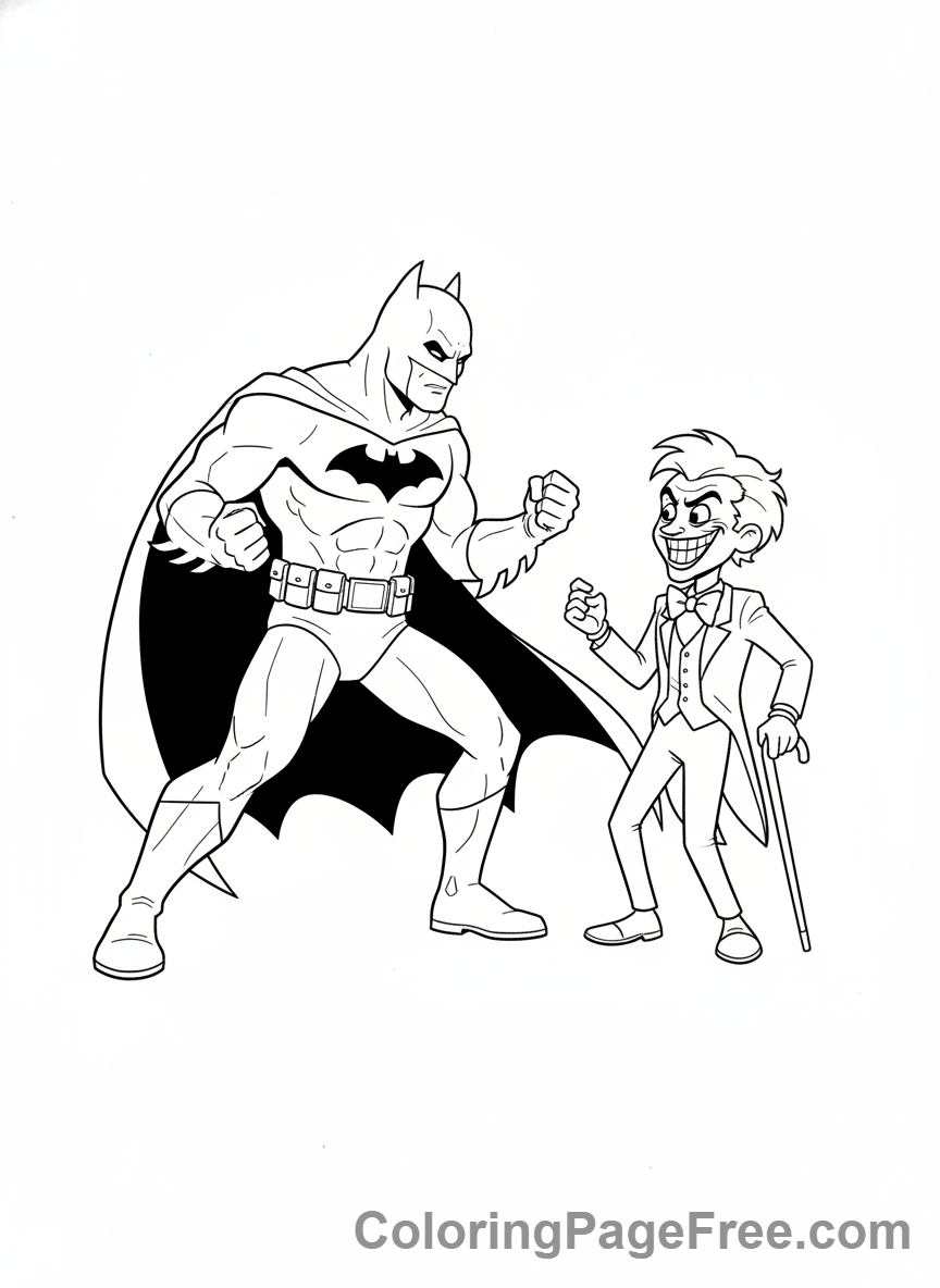 Batman coloring page - Batman fighting Joker