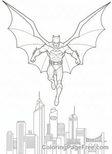 Batman coloring page - Batman gliding city