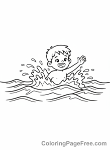 Beach coloring page - Boy swimming ocean
