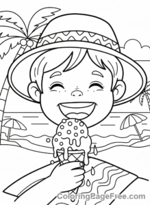 Beach coloring page - Child eating icecream