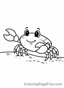 Beach coloring page - Cute crab on sand