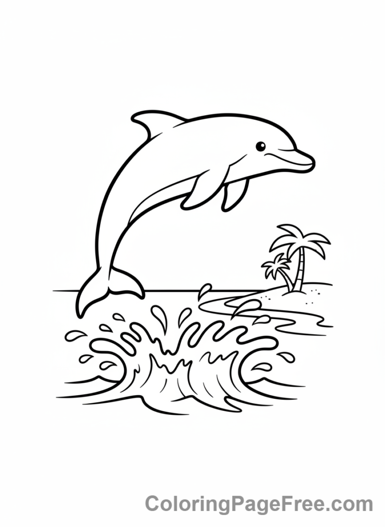 Beach coloring page - Dolphin jumping ocean