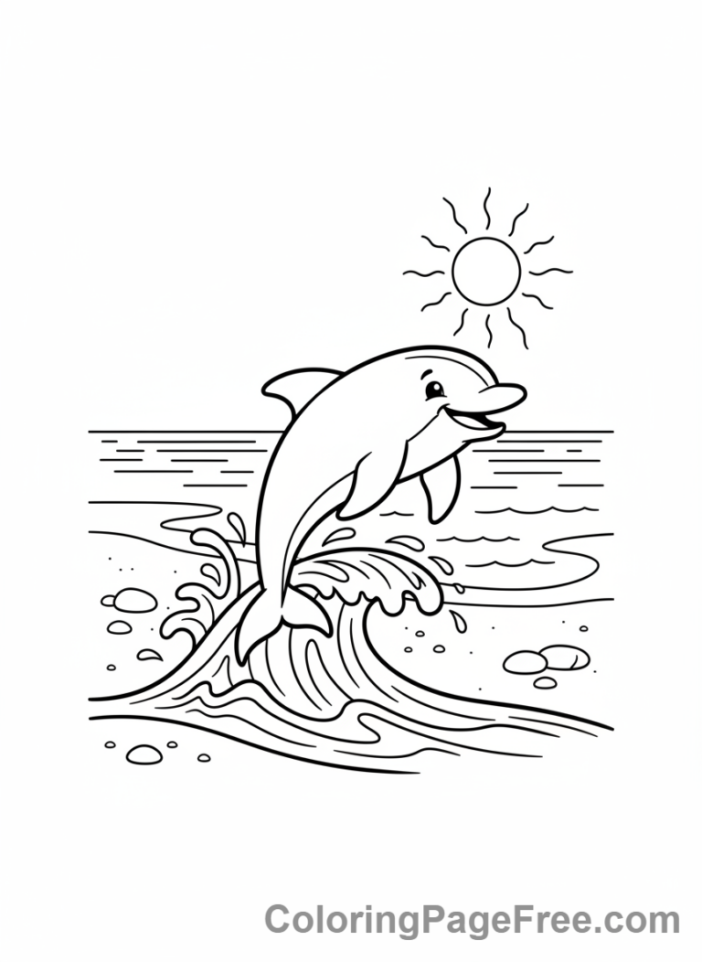 Beach coloring page - Dolphin jumping ocean