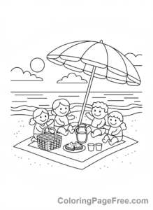 Beach coloring page - Family beach picnic