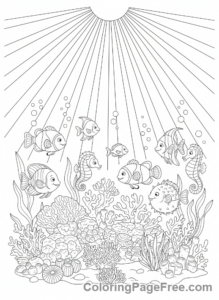 Beach coloring page - Fish coral ocean