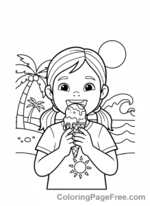 Beach coloring page - Girl eating ice cream