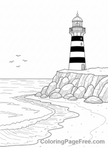 Beach coloring page - Lighthouse beach view