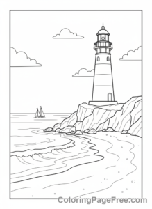 Beach coloring page - Lighthouse beach view