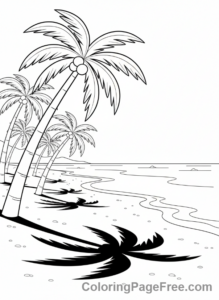 Beach coloring page - Palm trees shade