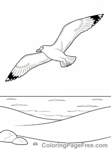 Beach coloring page - Seagull flying sky