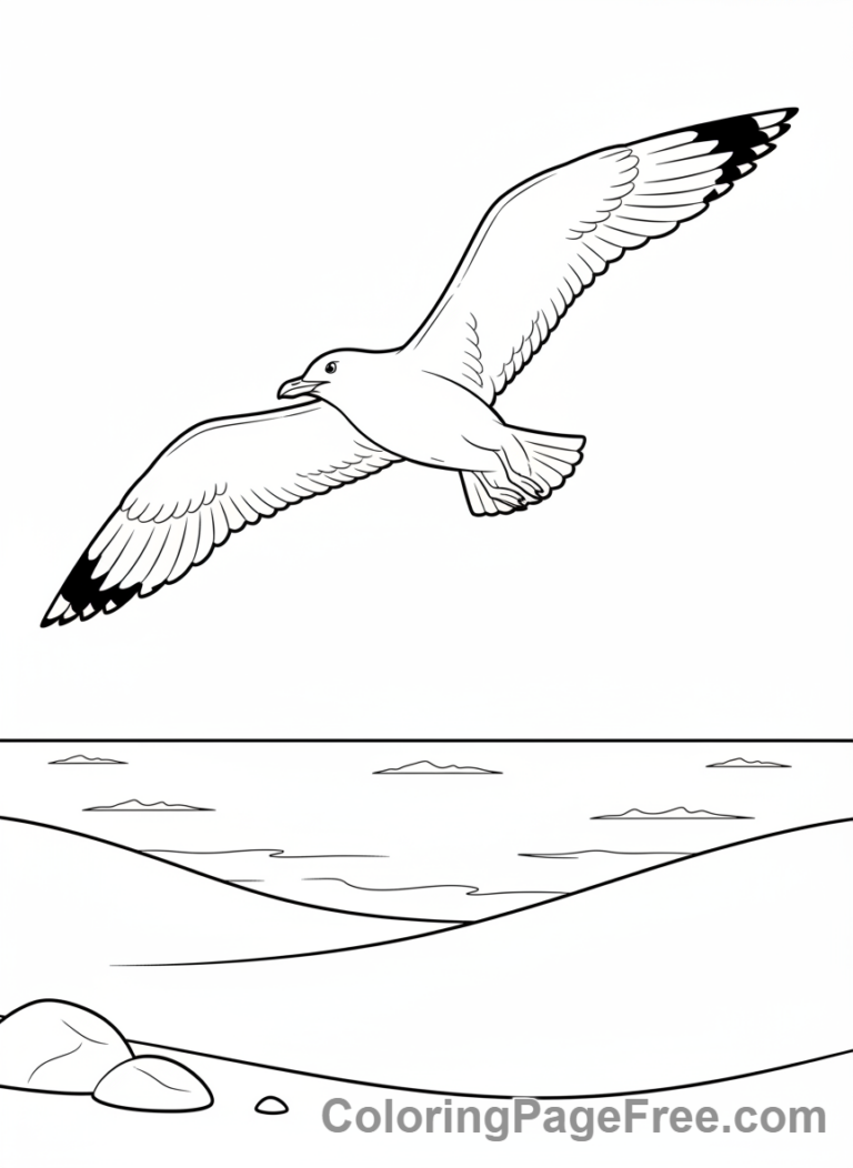 Beach coloring page - Seagull flying sky