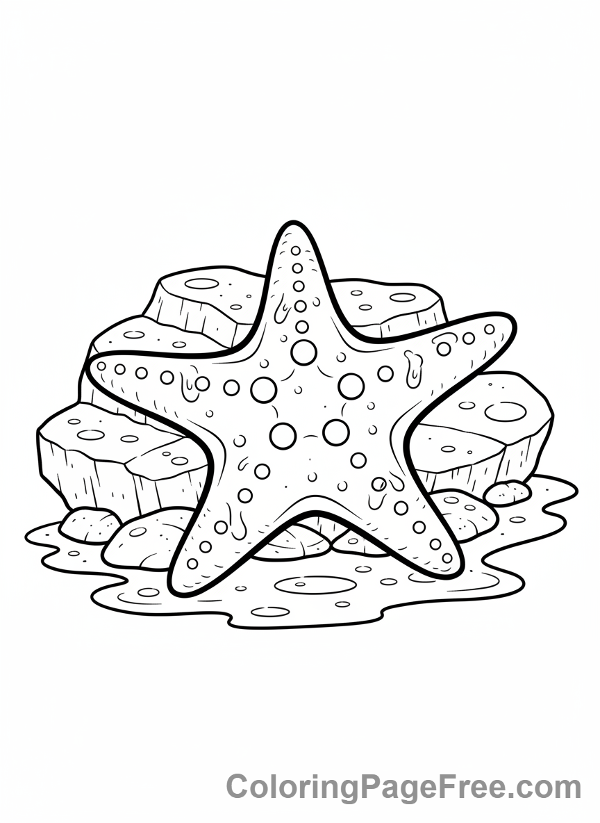 Starfish on a rock coloring page