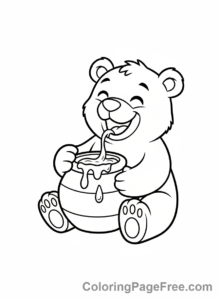 Bear coloring page - Bear eating honey