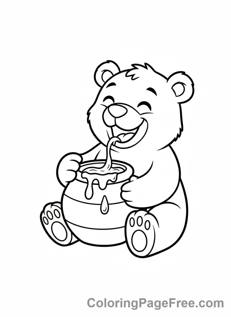 Bear coloring page - Bear eating honey