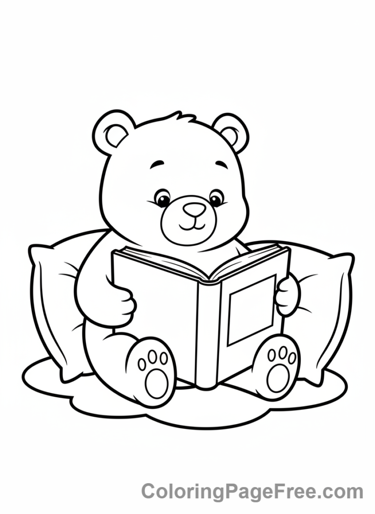 Bear coloring page - Bear reading book