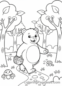 Bear coloring page - Bear walking forest
