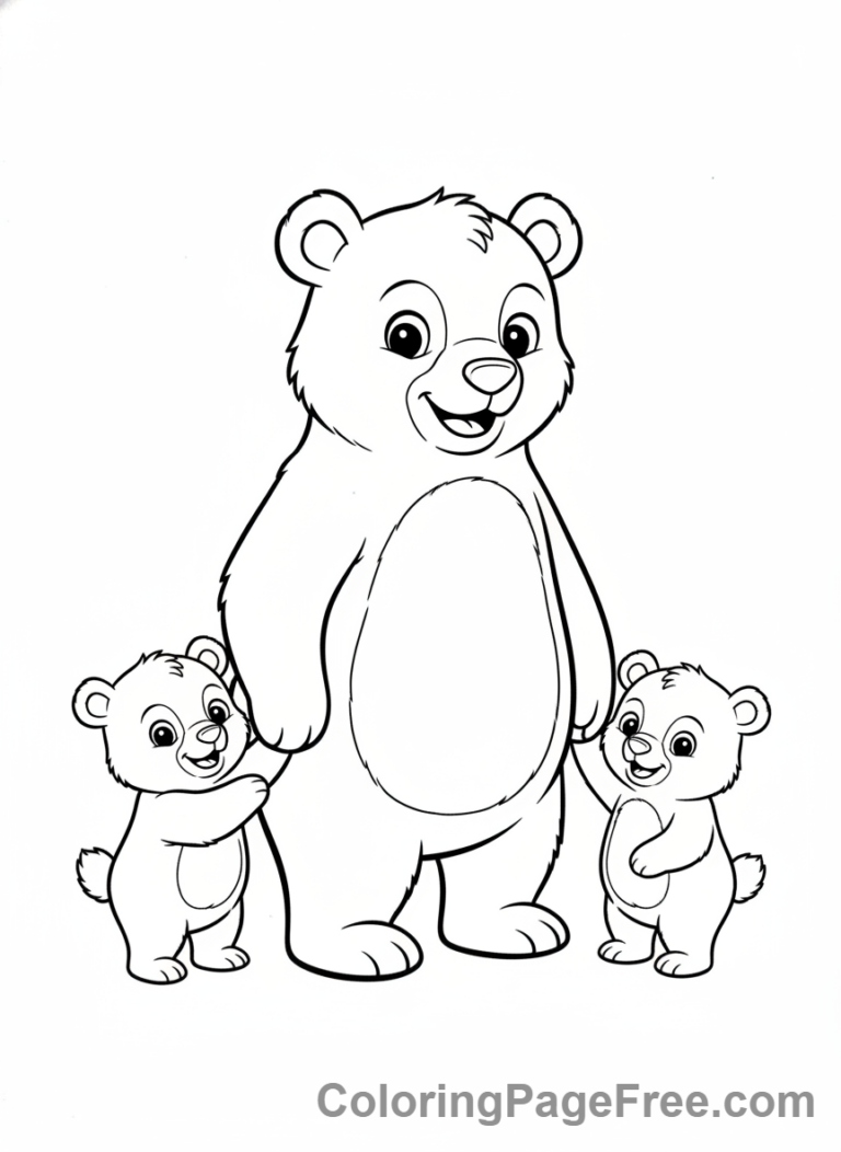 Bear coloring page - Mama bear cubs