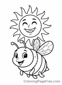 Bee coloring page - Bee and sun greeting