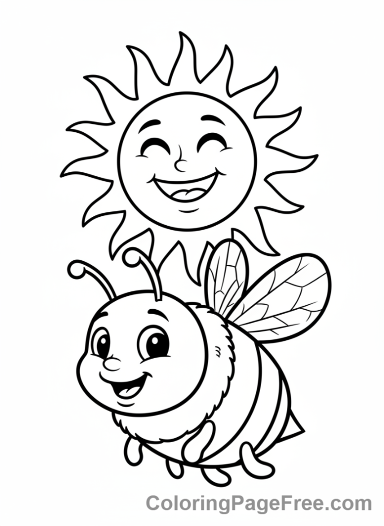 Bee coloring page - Bee and sun greeting