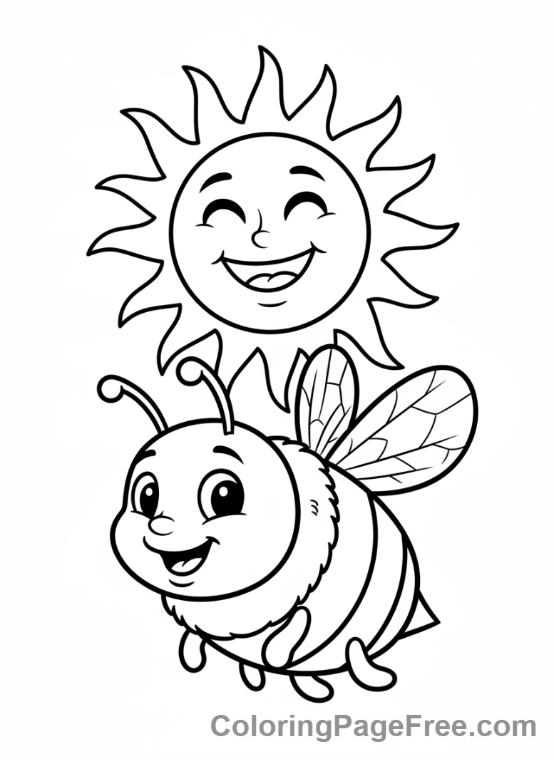 Bee coloring page - Bee and sun greeting
