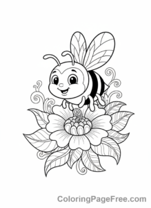 Bee coloring page - Bee collecting nectar