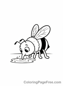 Bee coloring page - Bee drinking water