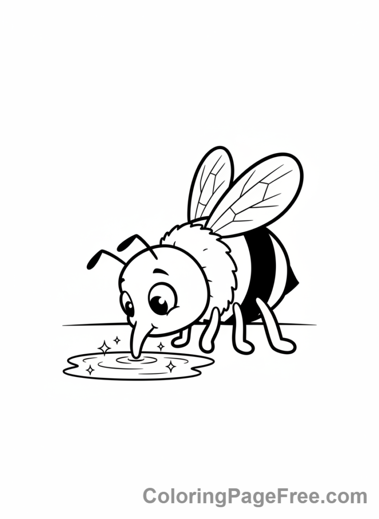 Bee coloring page - Bee drinking water