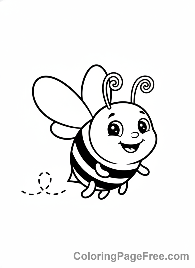 Bee coloring page - Bee flying happy