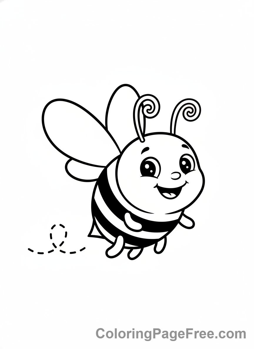 Bee coloring page - Bee flying happy