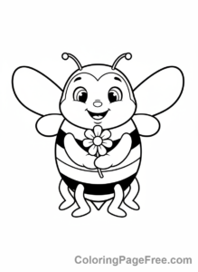 Bee coloring page - Bee holding flower