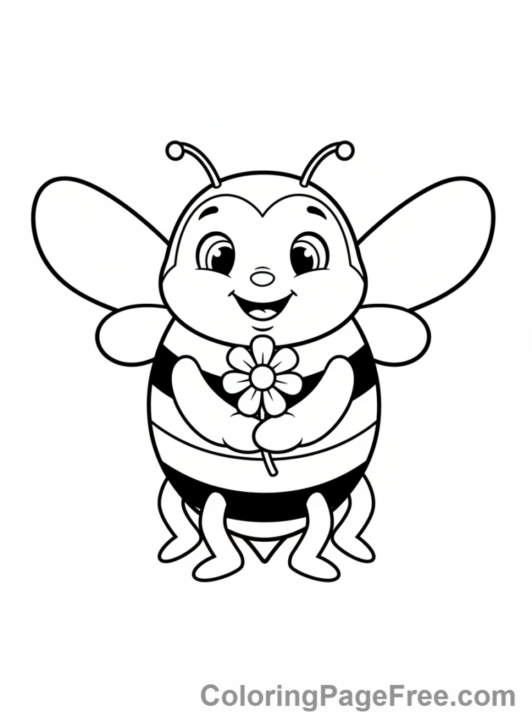 Bee coloring page - Bee holding flower