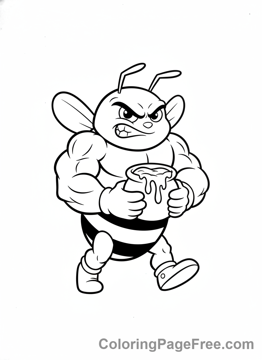 Bee coloring page - Bee with honey pot