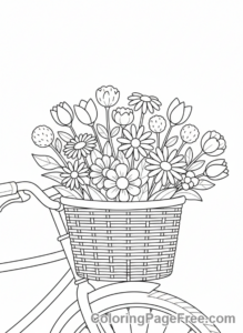 Bicycle coloring page - Bicycle basket flowers