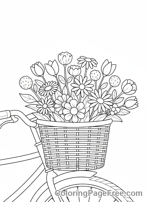 Bicycle coloring page - Bicycle basket flowers