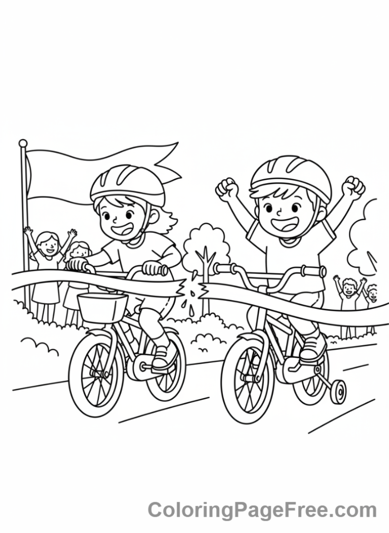 Bicycle coloring page - Bike race finish line