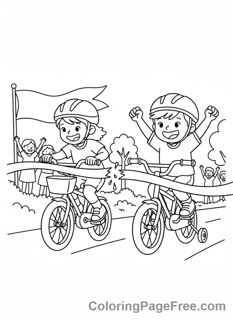 Bicycle coloring page - Bike race finish line