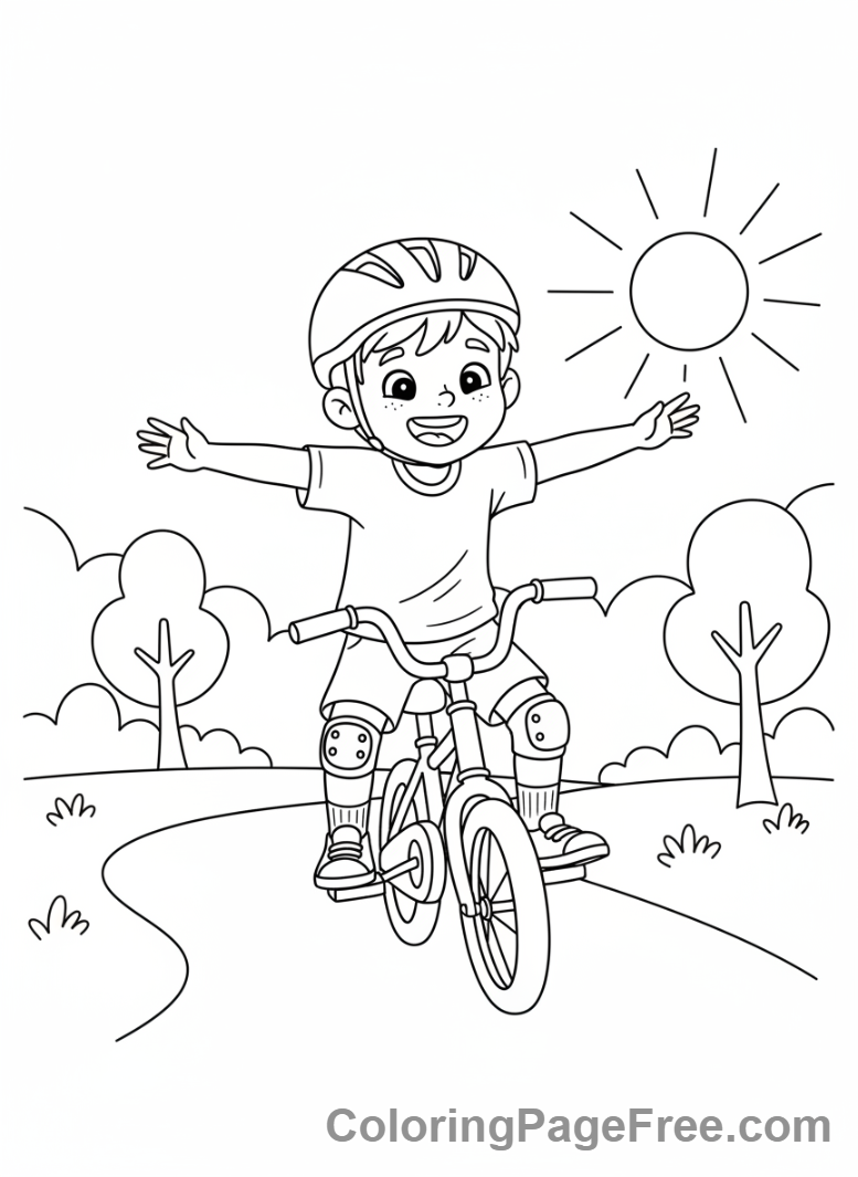 Bicycle coloring page - Boy learning to ride