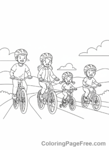 Bicycle coloring page - Family bike ride together