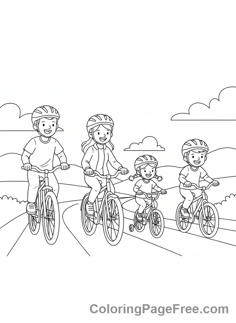 Bicycle coloring page - Family bike ride together