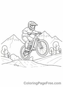 Bicycle coloring page - Mountain biker jump