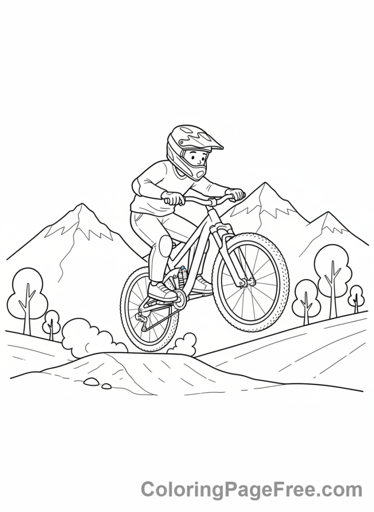 Bicycle coloring page - Mountain biker jump