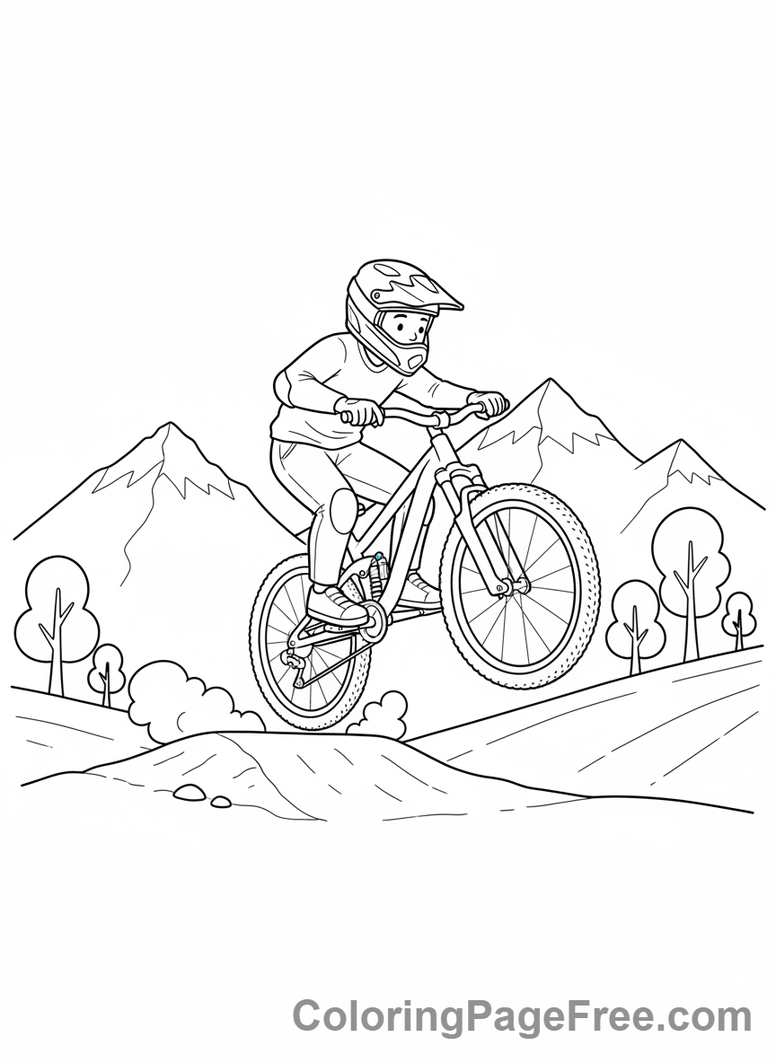 Bicycle coloring page - Mountain biker jump
