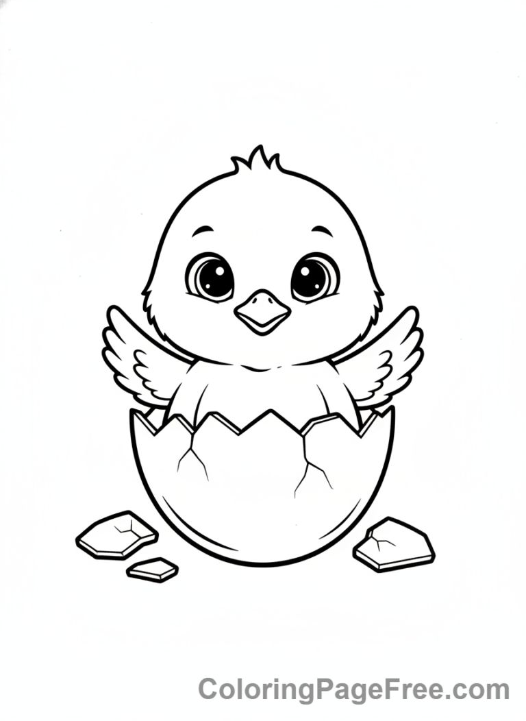 Bird coloring page - Chick hatching egg
