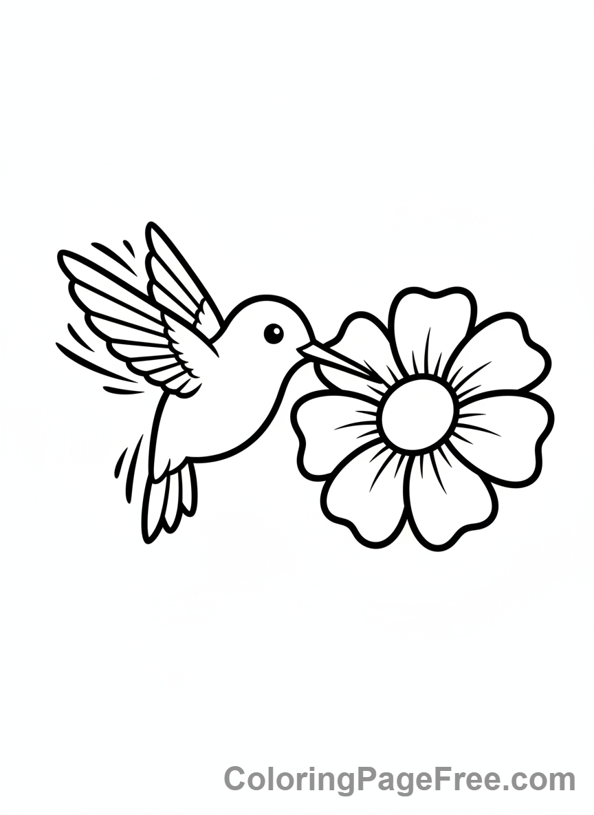 Bird coloring page - Hummingbird feeding flower
