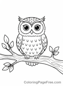 Bird coloring page - Owl on tree